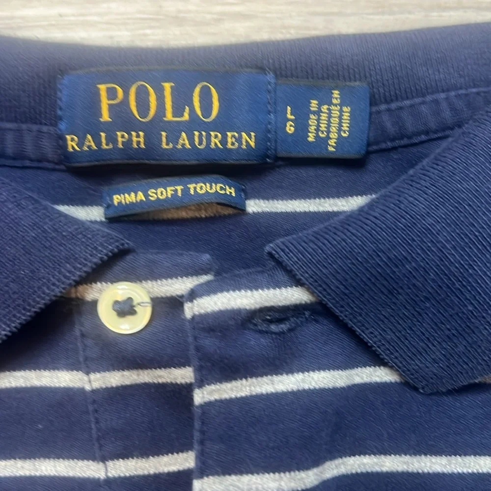 Men’s Navy Blue and White Striped Polo Ralph Lauren Shirt Size Large